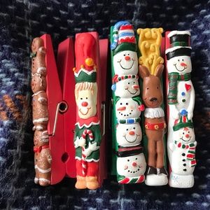 Set of 5 Clothespins Holiday Winter Magnetic 3D Gingerbread Snowman Deer Elf